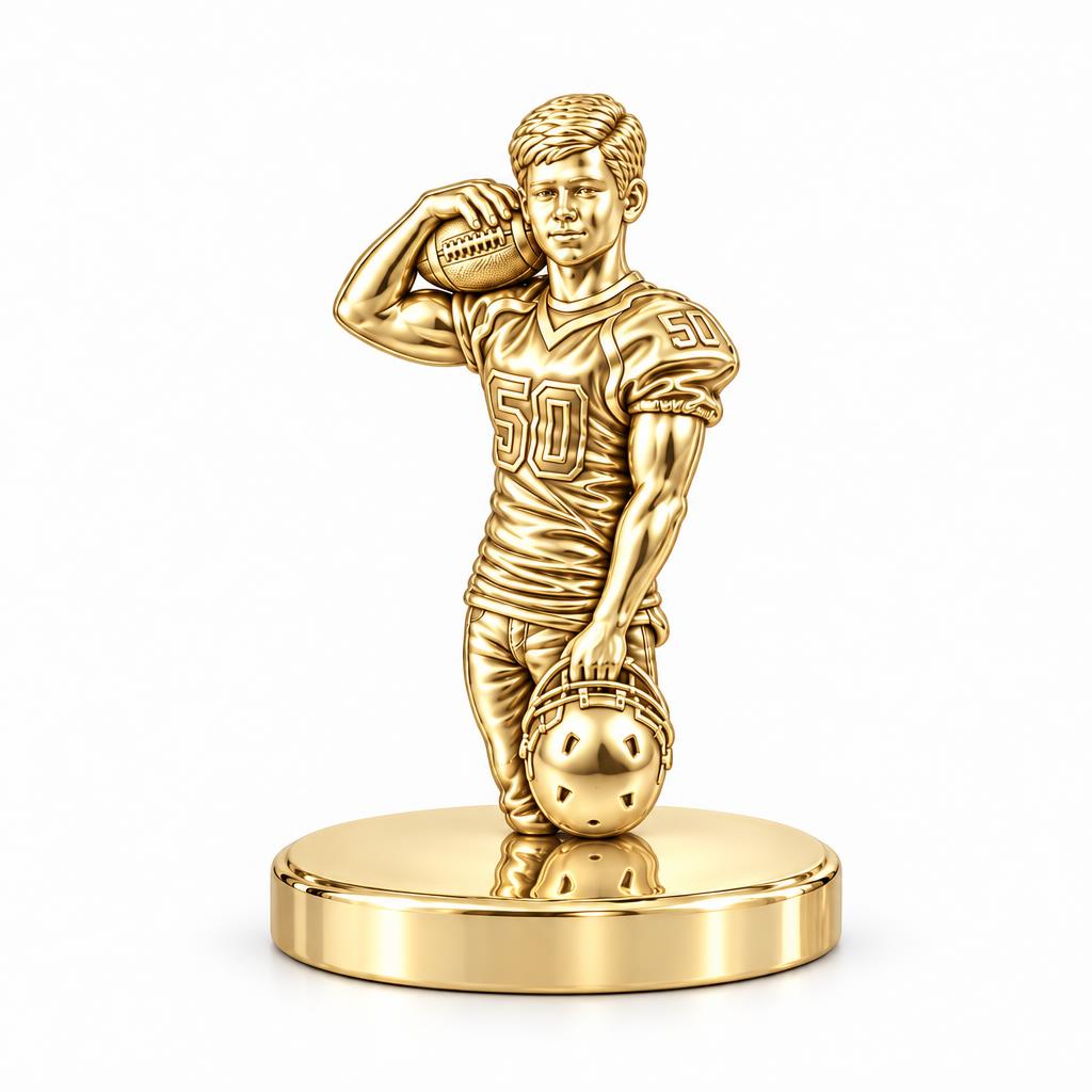 Gridiron Hero Photo Sculpt Keepsake Plaque – 18K gold, front view