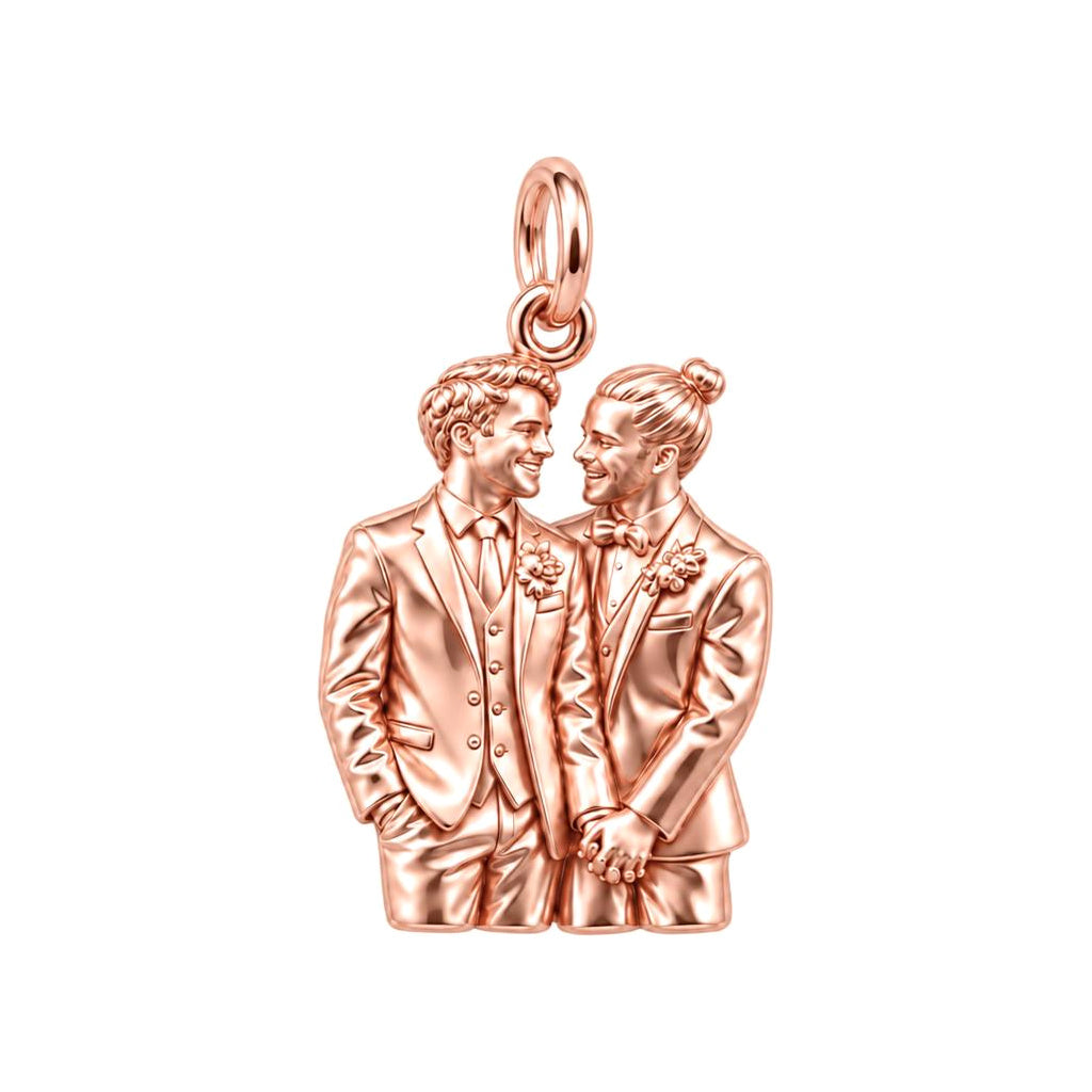 Groom And Groom Wedding Charm Bracelet – Personalized Couple Gift – rose gold charm, front view