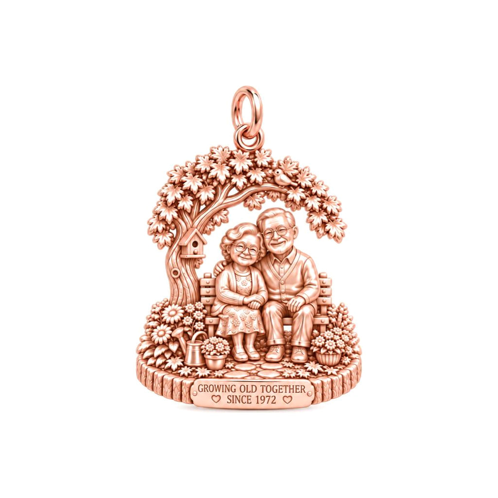 Growing Old Together Charm Bracelet – Personalized Couple Gift – rose gold 2 cm charm, front view