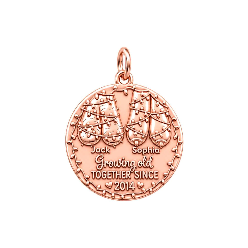 Growing Old Together Charm Bracelet – Personalized Couple Gift – rose gold 3 cm charm, front view