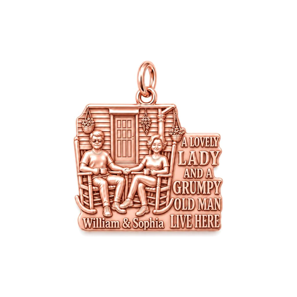 Grumpy Man and Lovely Lady Charm Bracelet – Personalized Couple Gift – rose gold 2 cm charm, front view
