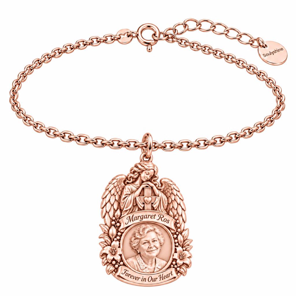 Guardian Angel Memorial Charm Bracelet Set – rose gold, front view