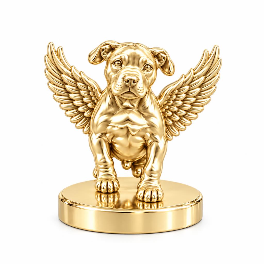 Guardian Angel Pup Keepsake Plaque – 18K gold, front view