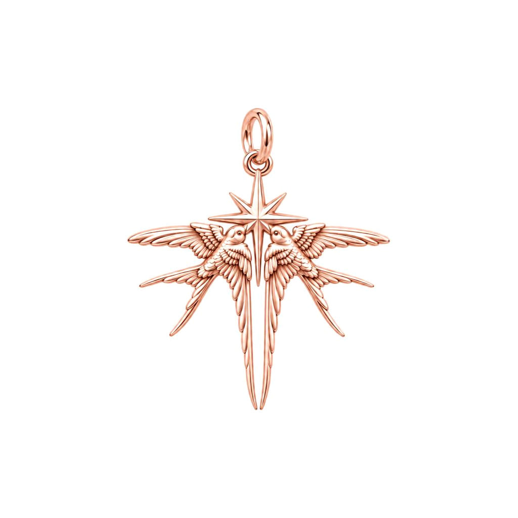 Guiding North Star Swallows Charm Bracelet – Personalized Couple Gift – rose gold charm, front view