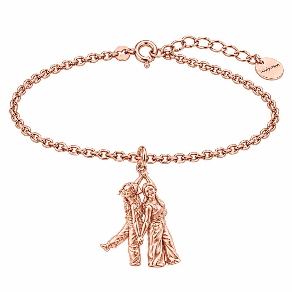 Hand in Hand Friendship Charm Bracelet Set – rose gold, front view