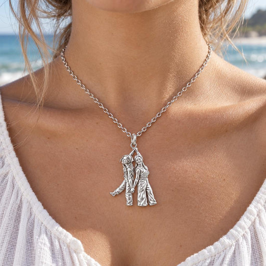 Hand in Hand Friendship Charm Necklace Set – worn / in use