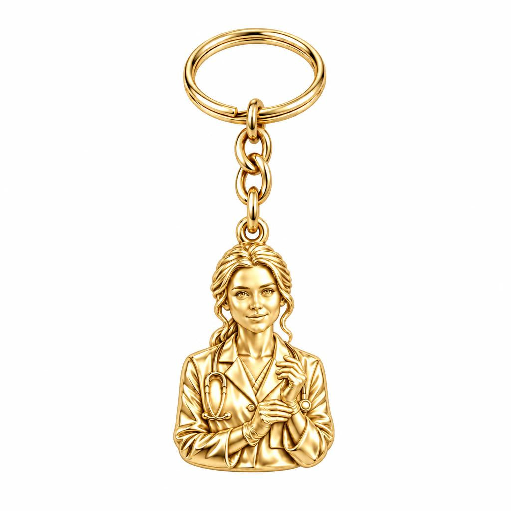 Healing Hands Portrait Charm Keychain – 18K gold, front view