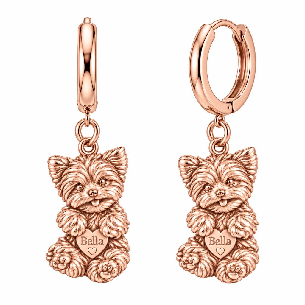 Heartfelt Fluffy Best Friend Huggie Charm Earrings – rose gold, front view