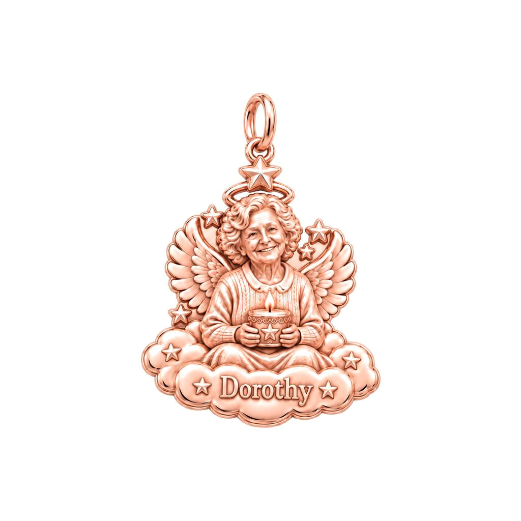 Heavenly Guardian Angel Charm Bracelet – Personalized Memorial Gift – rose gold 2 cm charm, front view