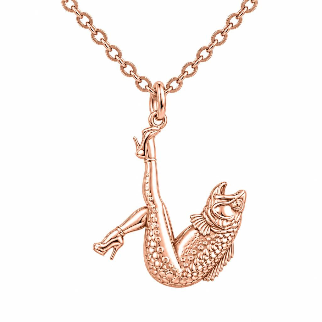High Heels Fish Charm Necklace Set – rose gold, front view