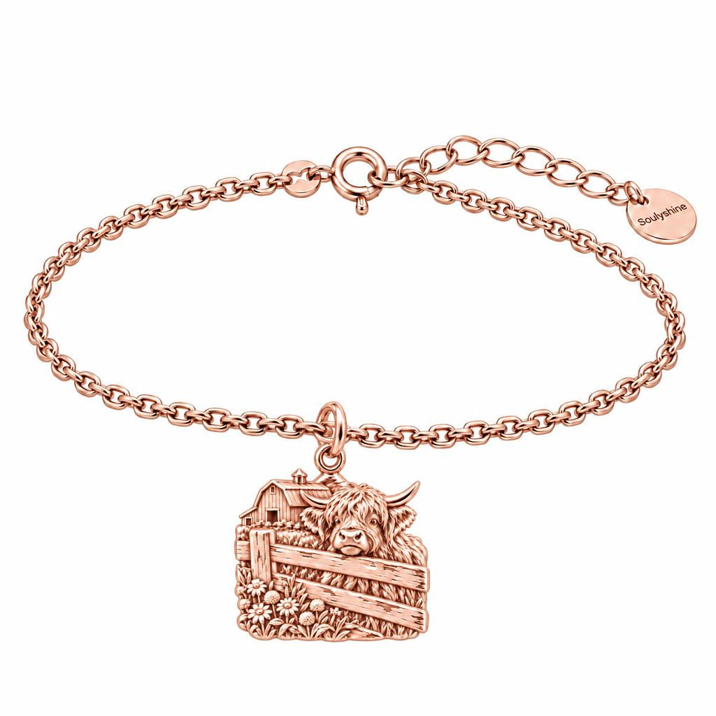 Highland Cow Farmstead Charm Bracelet Set – rose gold, front view