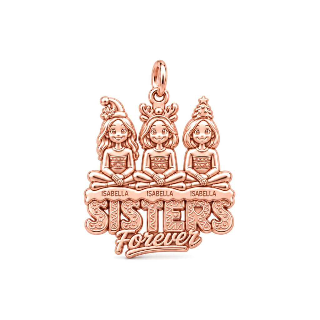 Holiday Sisterhood Forever Charm Bracelet – Personalized Sister Gift – rose gold 3 cm charm, front view