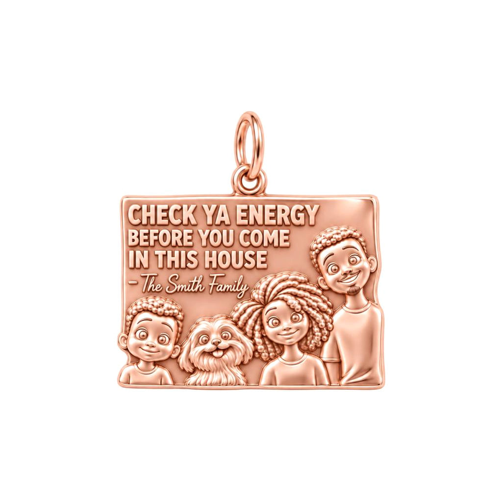 Home Energy Family Sign Charm Bracelet – Personalized Mom Gift – rose gold 3 cm charm, front view