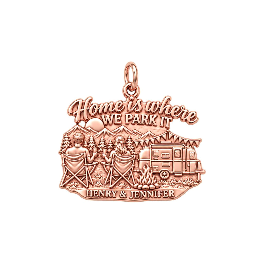 Home Is Where We Park It Charm Bracelet – Personalized Couple Gift – rose gold 2 cm charm, front view
