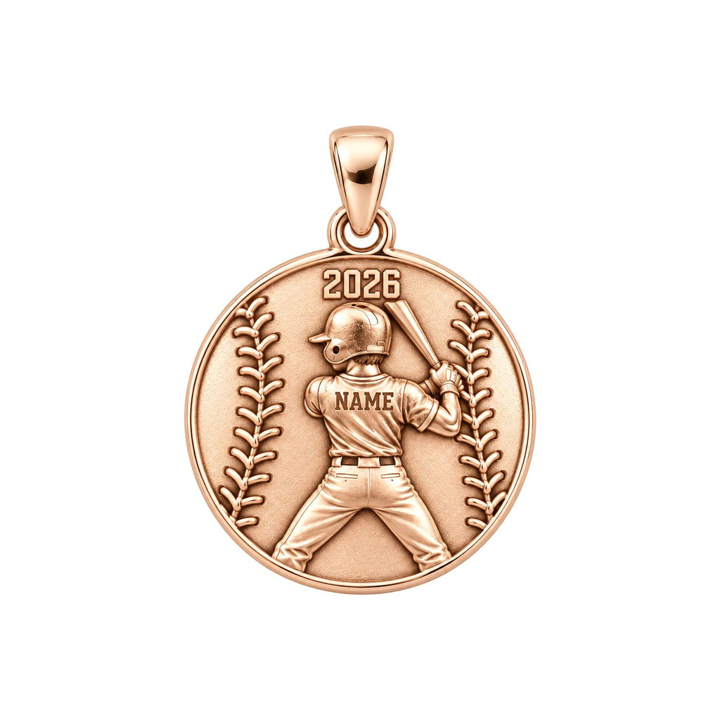 Home Run Hitter Charm Bracelet – Personalized Baseball Gift – rose gold charm, front view