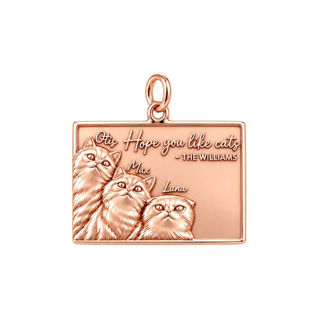 Hope You Like Cats Charm Bracelet – Personalized Cat Mom Gift – rose gold 3 cm charm, front view