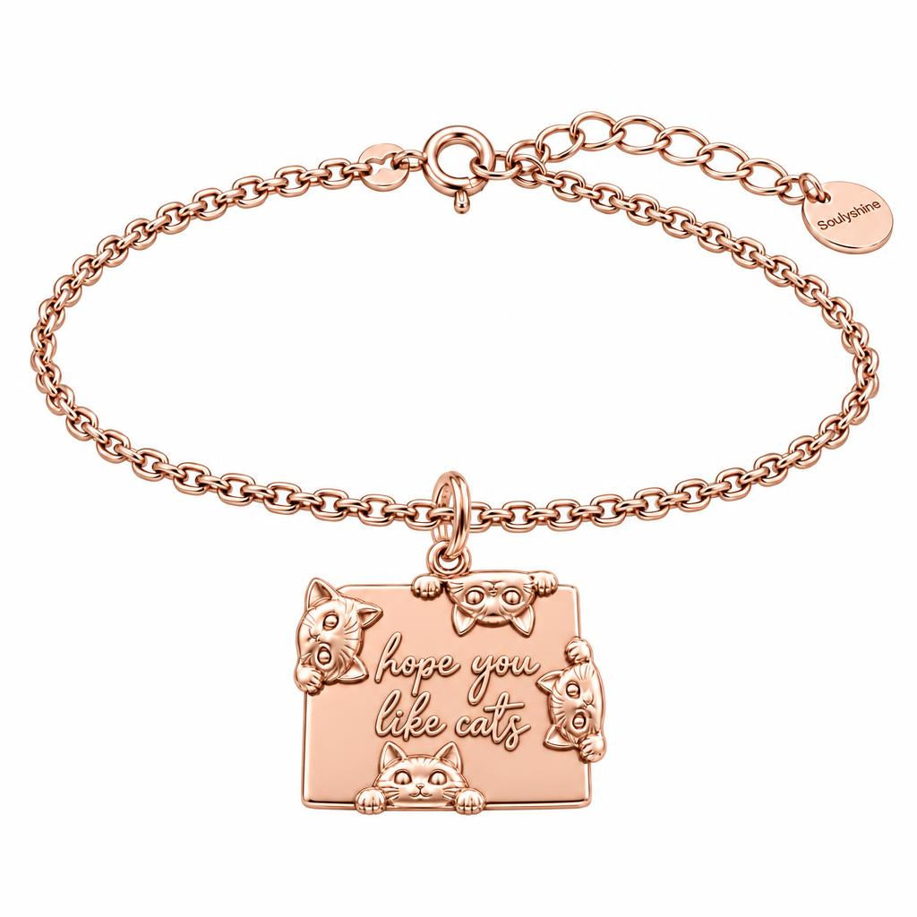 Hope You Like Cats Charm Bracelet Set – rose gold, front view