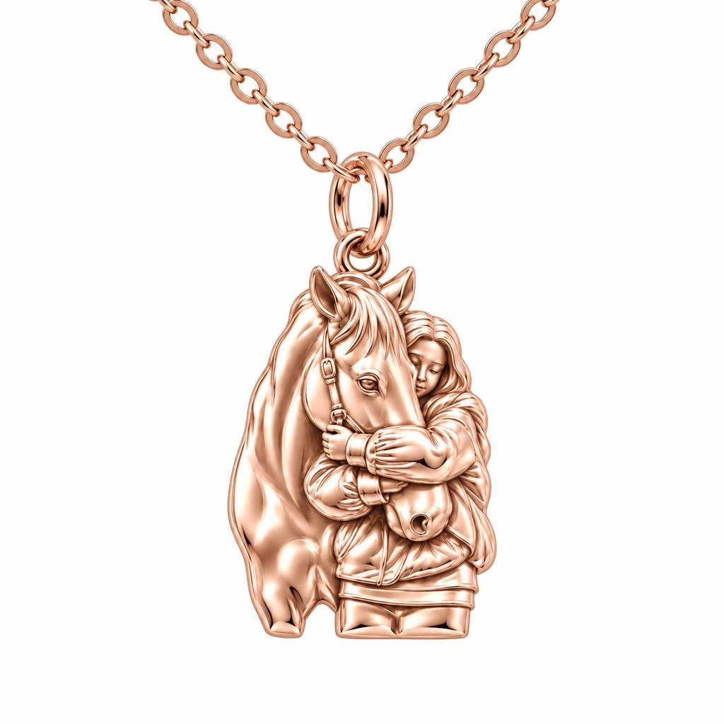 Horse Hug Charm Necklace Set – rose gold, front view