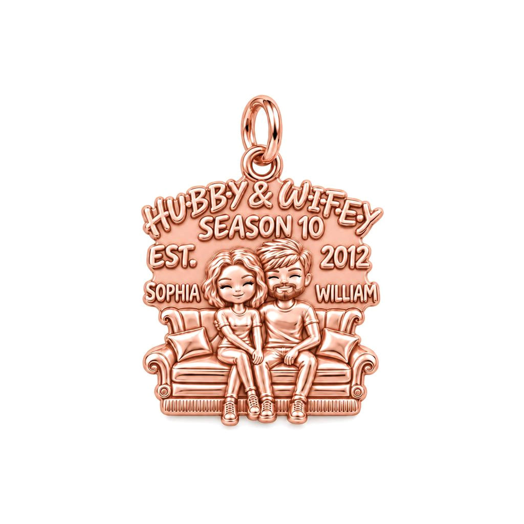Hubby and Wifey Sofa Charm Bracelet – Personalized Couple Gift – rose gold 3 cm charm, front view