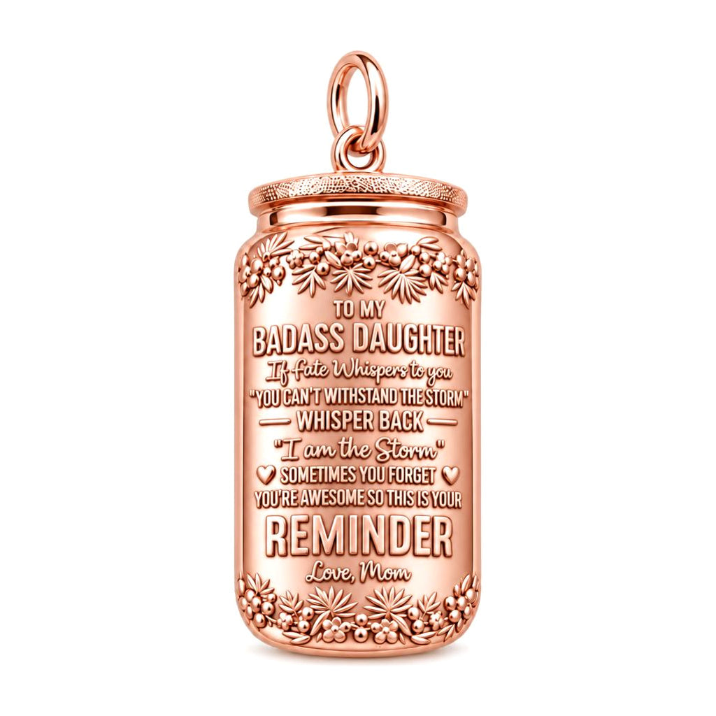 I Am The Storm Charm Bracelet – Personalized Daughter Gift – rose gold 3 cm charm, front view