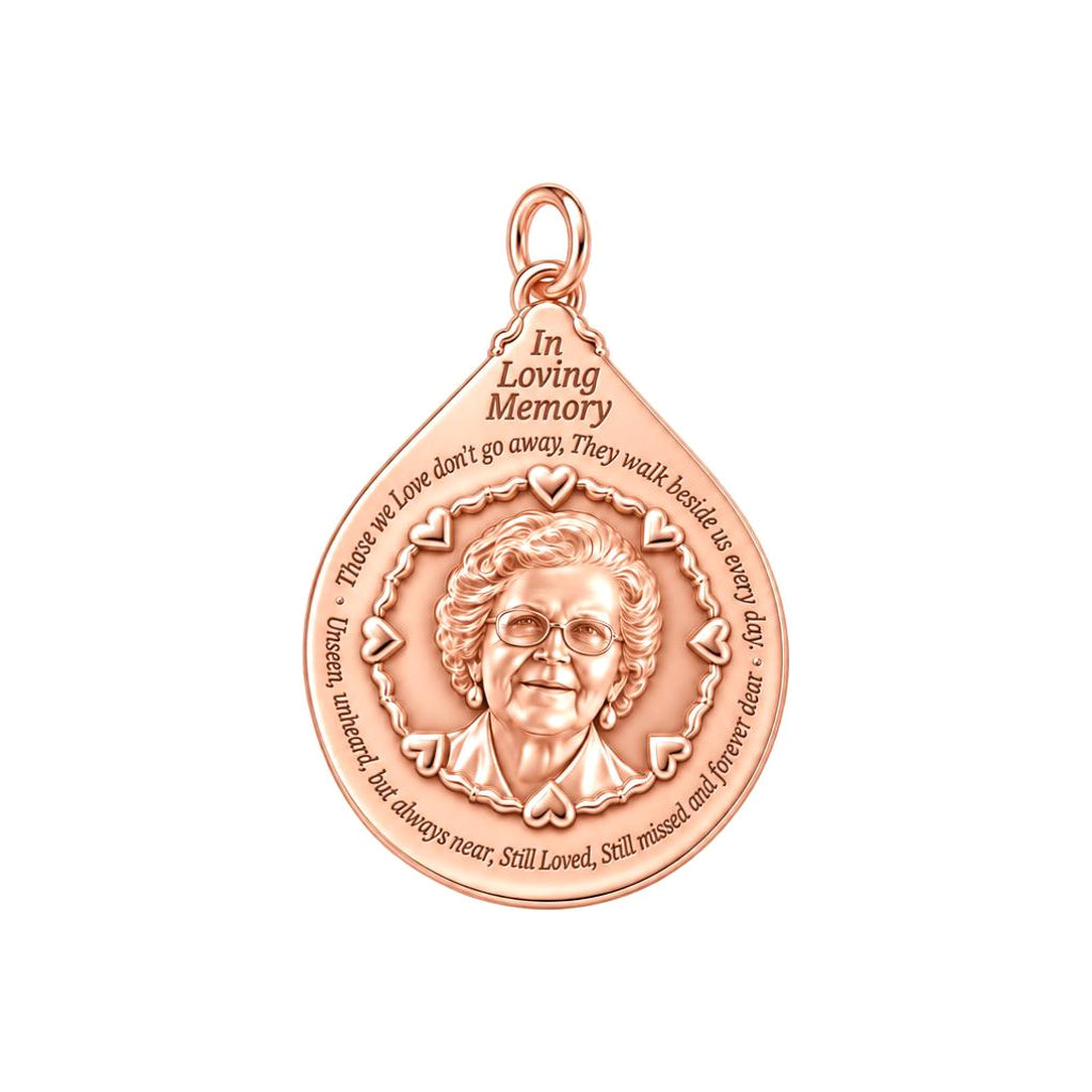 In Loving Memory Portrait Charm Bracelet – Personalized Memorial Gift – rose gold 2 cm charm, front view