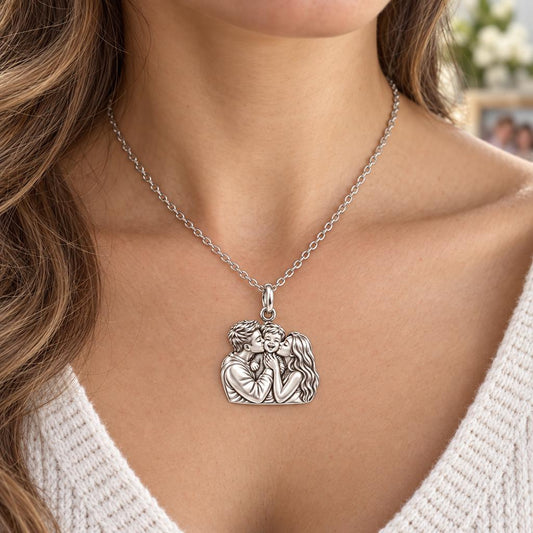 Infinite Love Family Charm Necklace Set – worn / in use