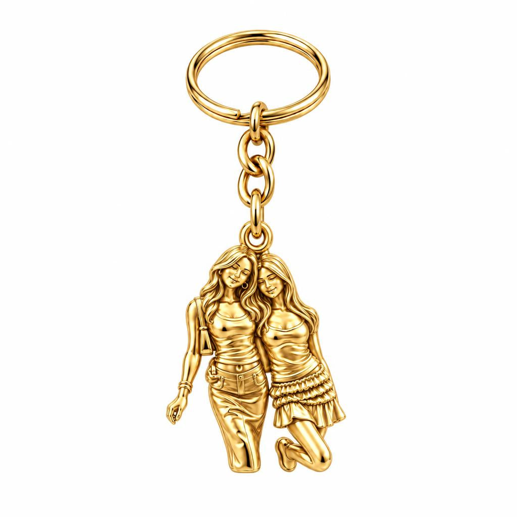 Inseparable Best Friends Charm Keychain – 18K gold, front view
