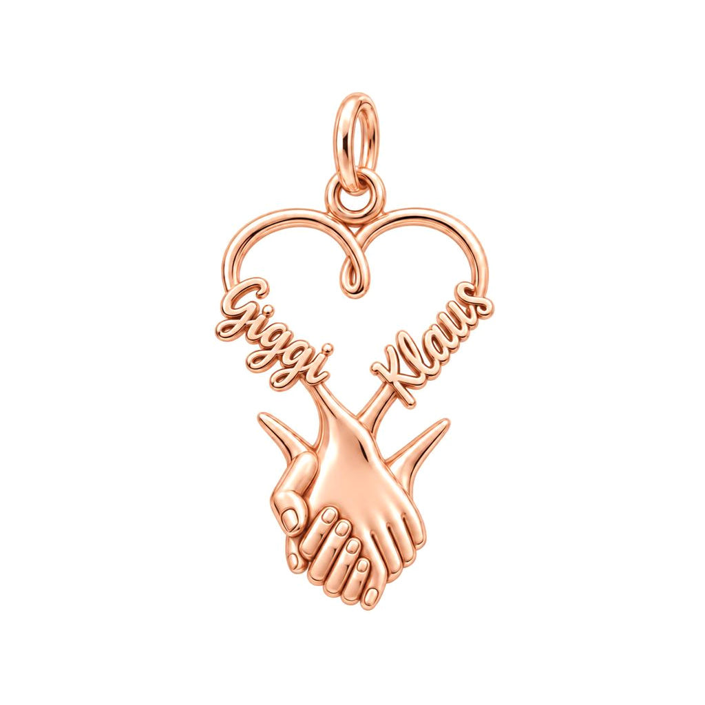 Intertwined Hands Heart Charm Bracelet – Personalized Couple Gift – rose gold 2 cm charm, front view