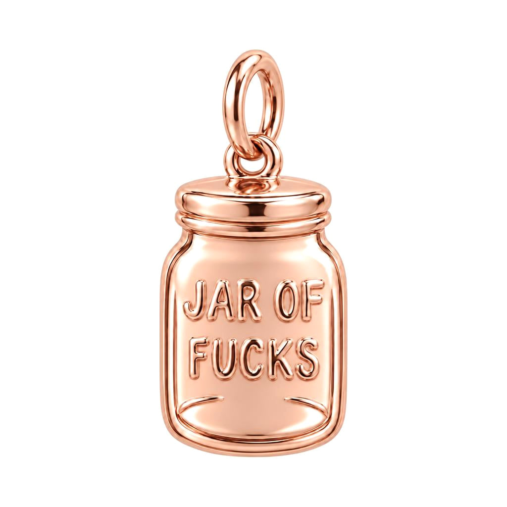 Jar of Fucks Charm Bracelet – Personalized Bestie Gift – rose gold charm, front view