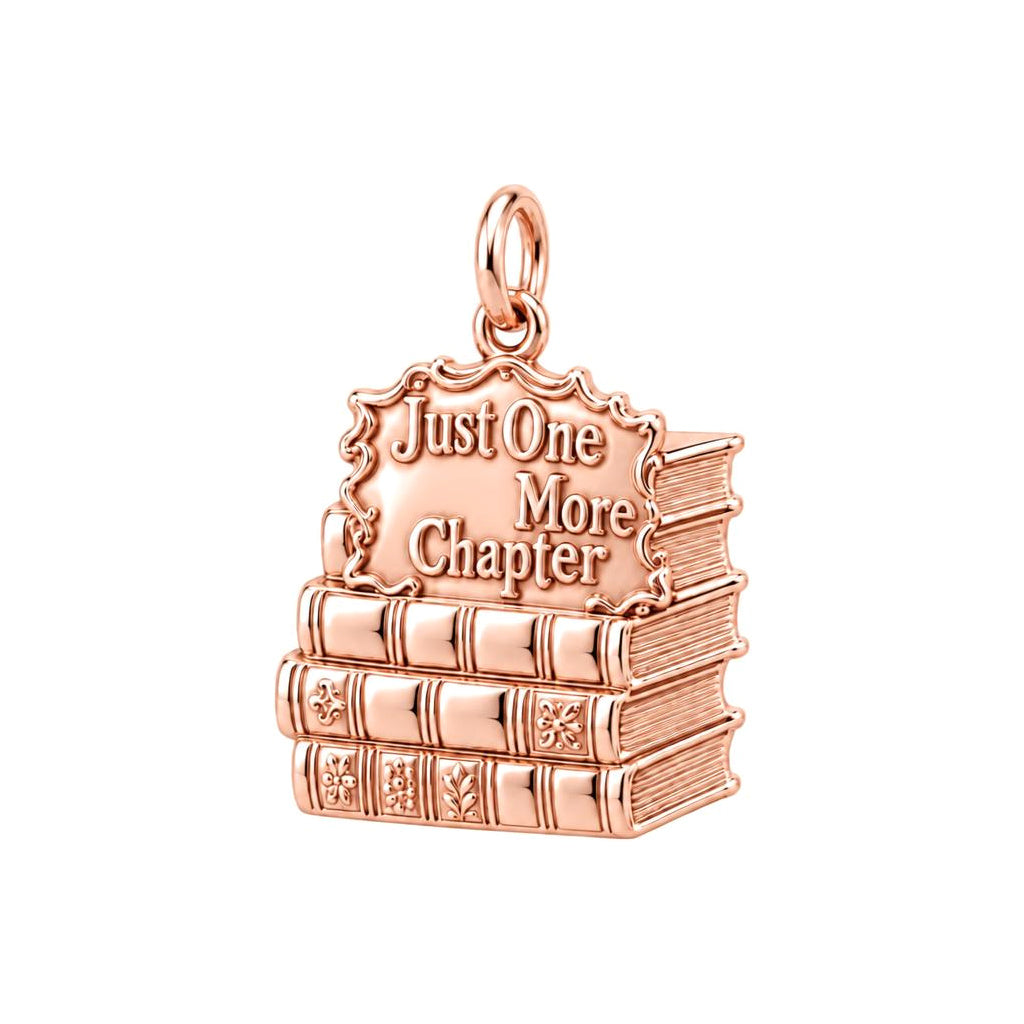 Just One More Chapter Charm Bracelet – Personalized Book Lover Gift – rose gold 2 cm charm, front view
