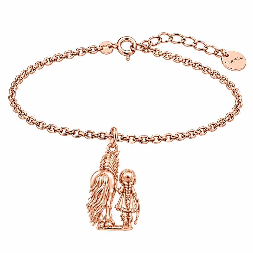 Kindred Spirits Horse and Girl Charm Bracelet Set – rose gold, front view