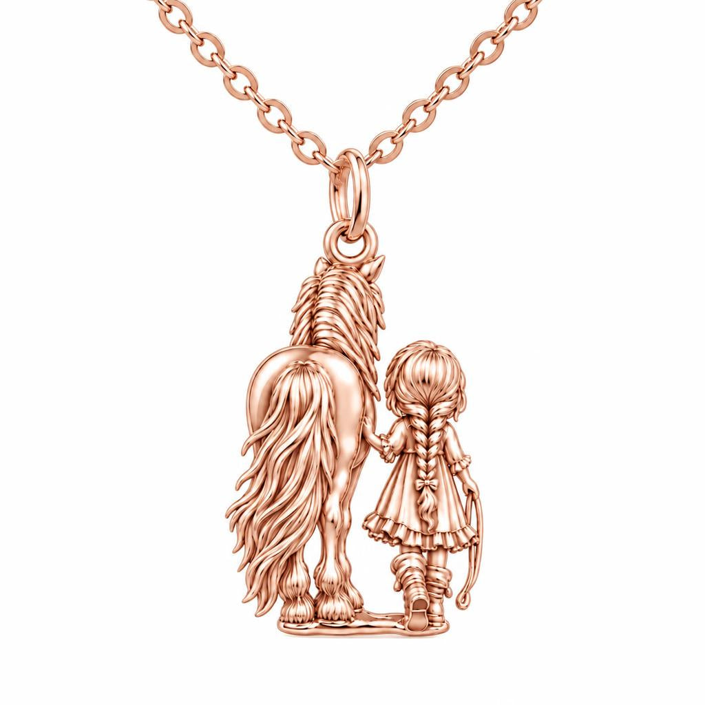 Kindred Spirits Horse and Girl Charm Necklace Set – rose gold, front view