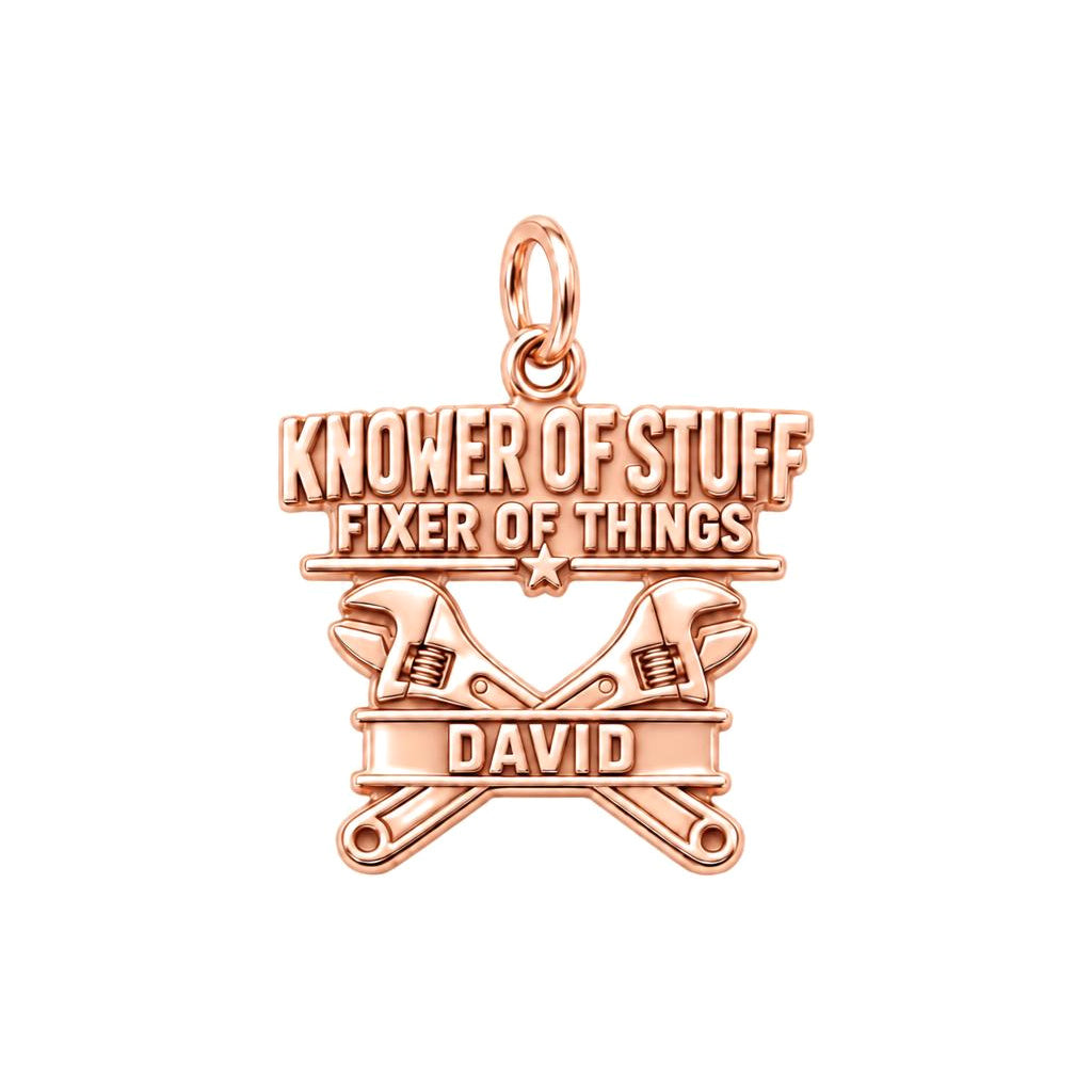Knower Of Stuff Charm Bracelet – Personalized Dad Gift – rose gold 3 cm charm, front view
