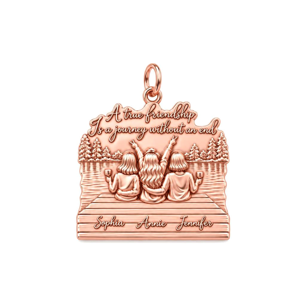Lakeside Best Friends Charm Bracelet – Personalized Couple Gift – rose gold 3 cm charm, front view