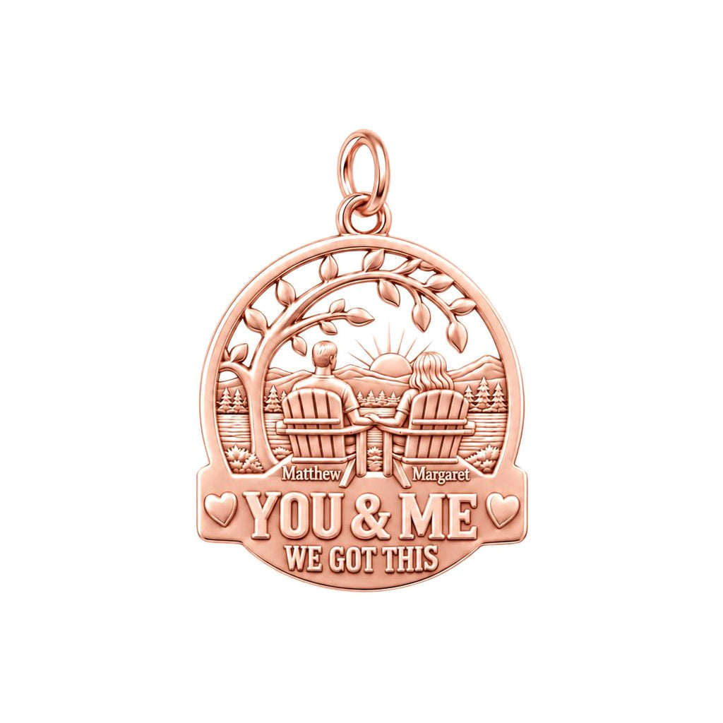 Lakeside Sunset Charm Bracelet – Personalized Couple Gift – rose gold 3 cm charm, front view