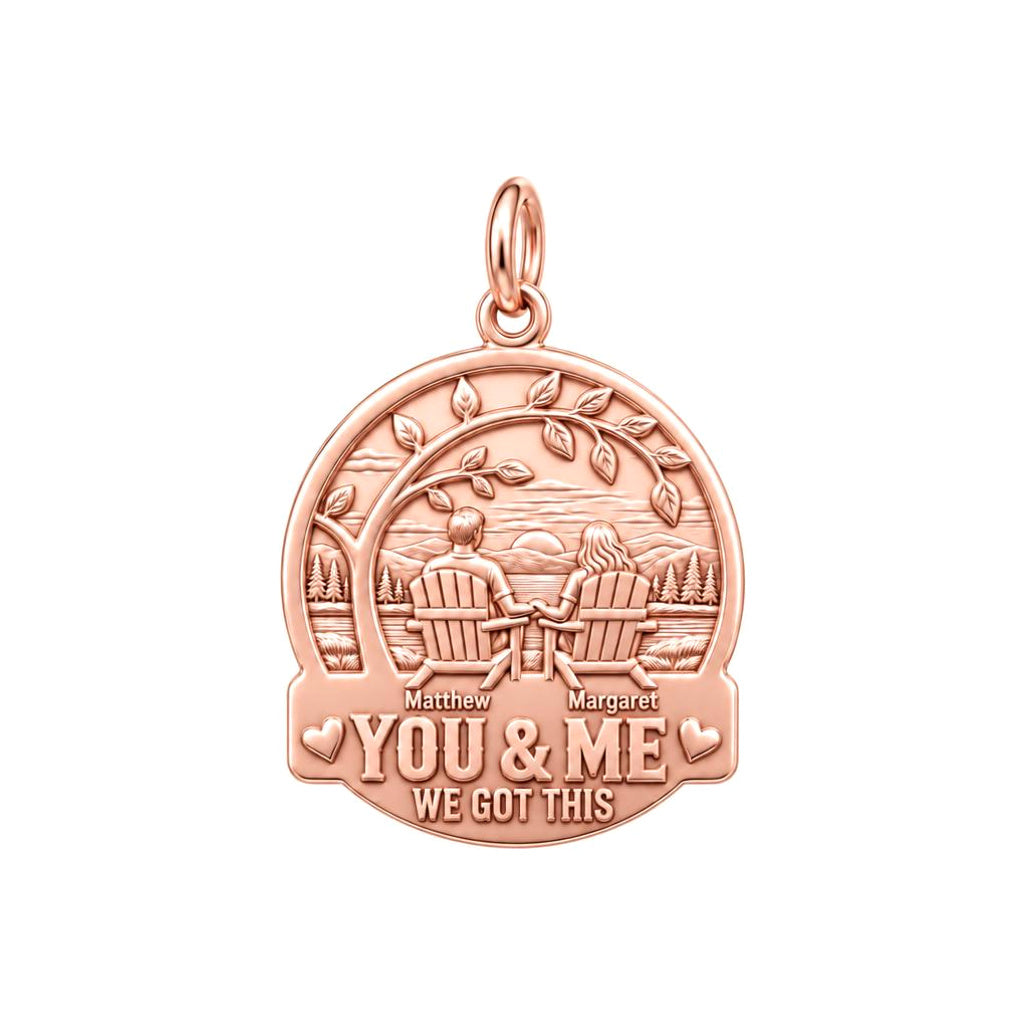 Lakeside Sunset Retreat Charm Bracelet – Personalized Couple Gift – rose gold 3 cm charm, front view