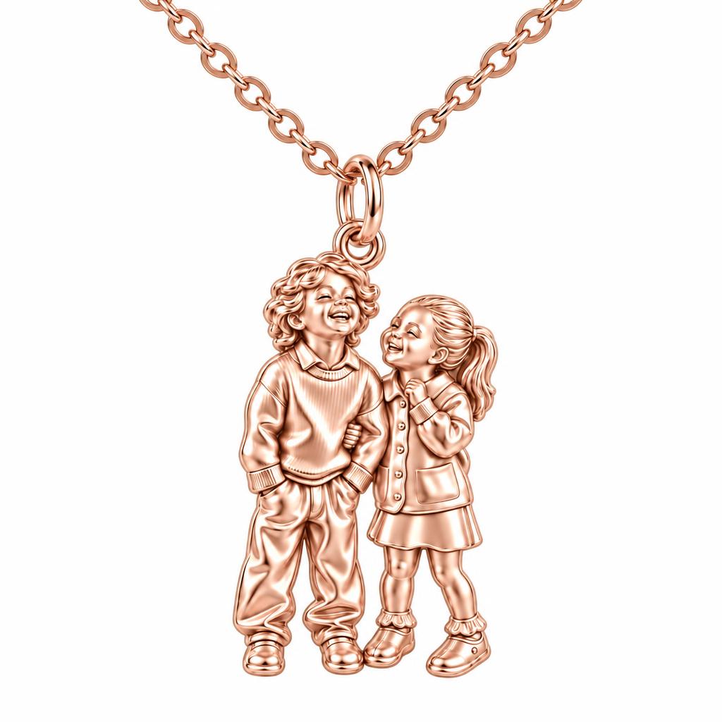 Laughter and Love Siblings Charm Necklace Set – rose gold, front view