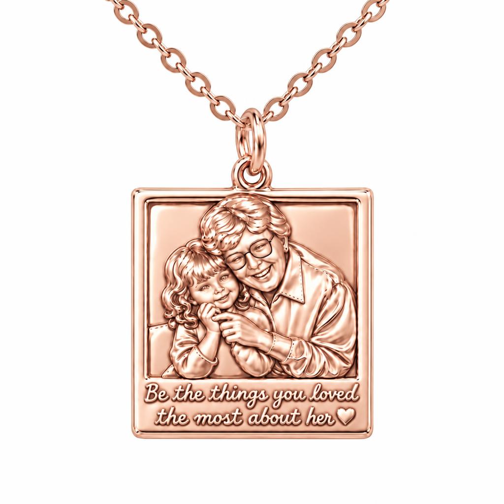Legacy Portrait Frame Charm Necklace Set – rose gold, front view