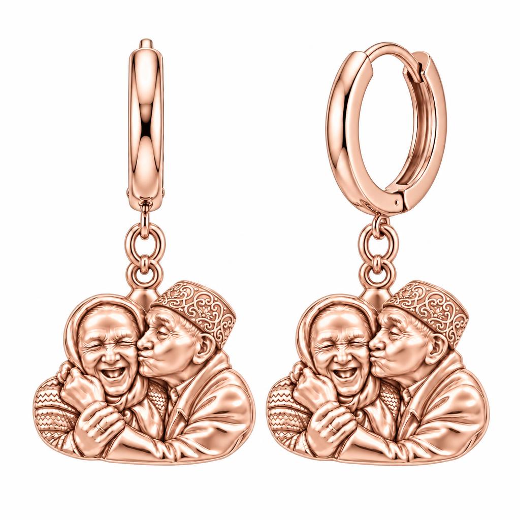 Lifelong Devotion Portrait Huggie Charm Earrings – rose gold, front view