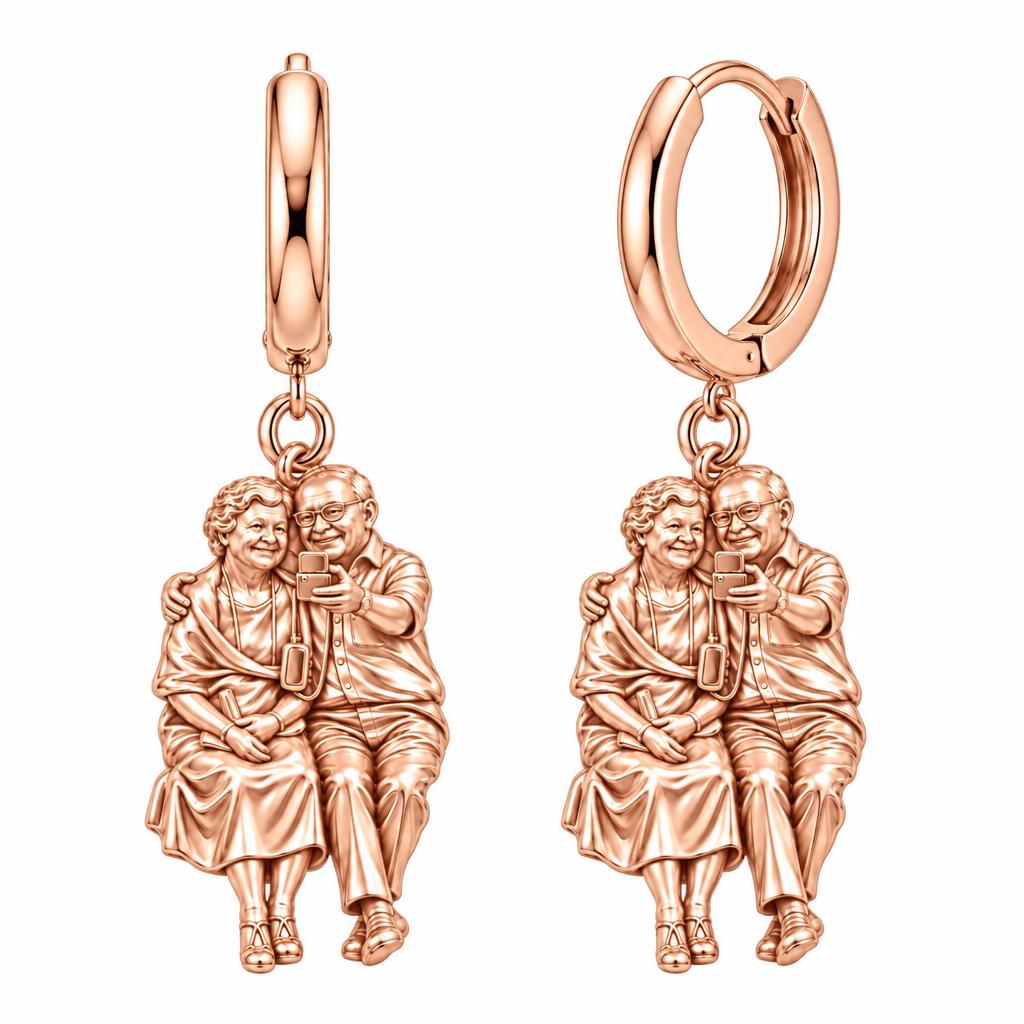 Lifetime Together Selfie Huggie Charm Earrings – rose gold, front view