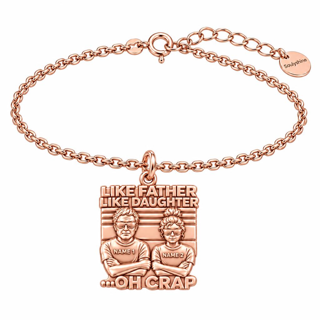 Like Father Like Daughter Charm Bracelet Set – rose gold, front view