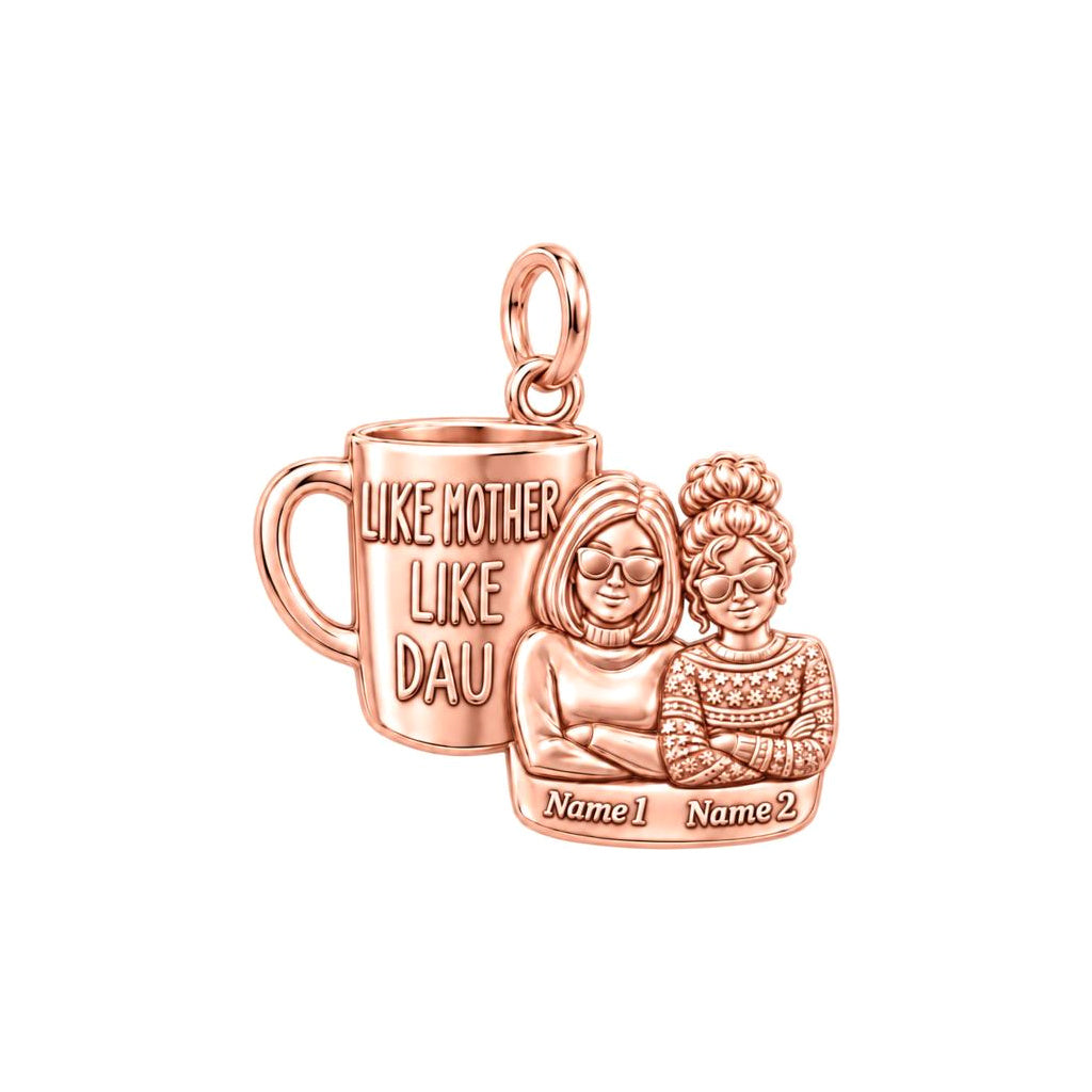 Like Mother Like Daughter Charm Bracelet – Personalized Mom Gift – rose gold 3 cm charm, front view