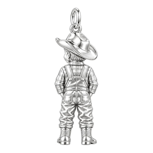 Little Cowboy Portrait Charm Bracelet – Personalized Baby Gift – back of the charm, engraving area