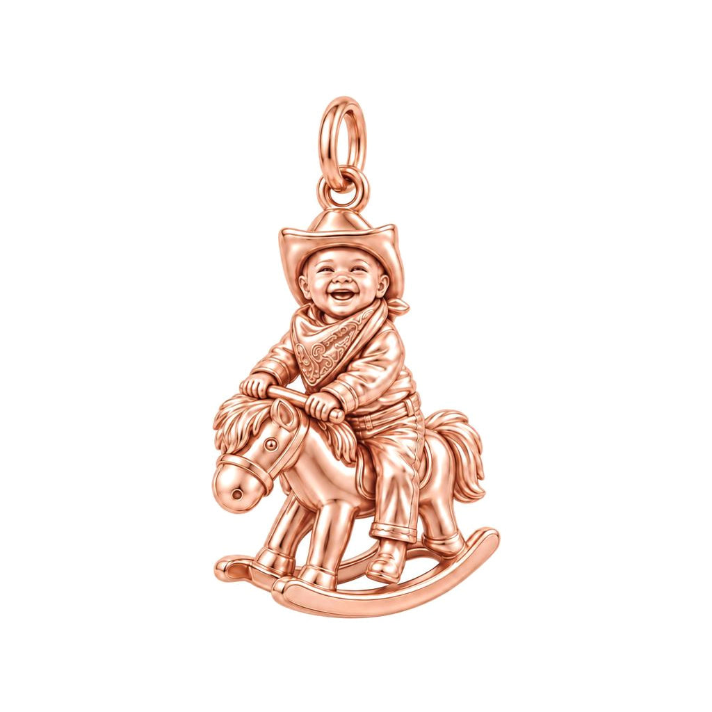 Little Cowboy Rocking Horse Charm Bracelet – Personalized Mom Gift – rose gold charm, front view