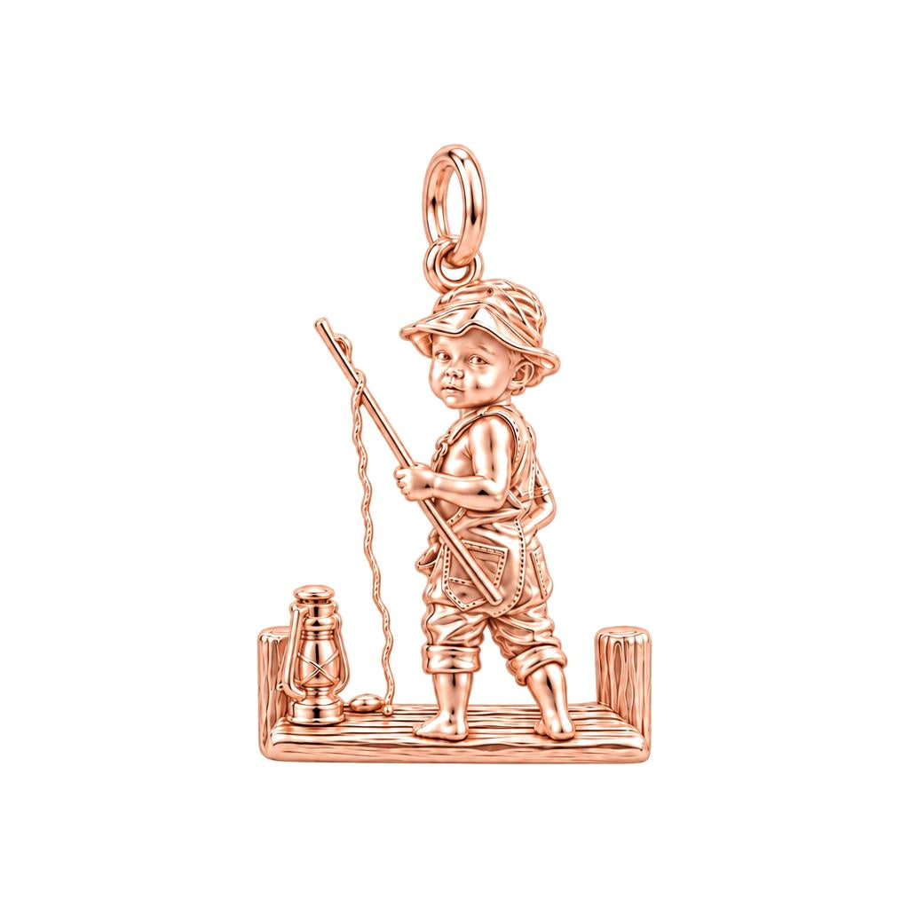 Little Fisherman Charm Bracelet – Personalized baby fishing Gift – rose gold charm, front view