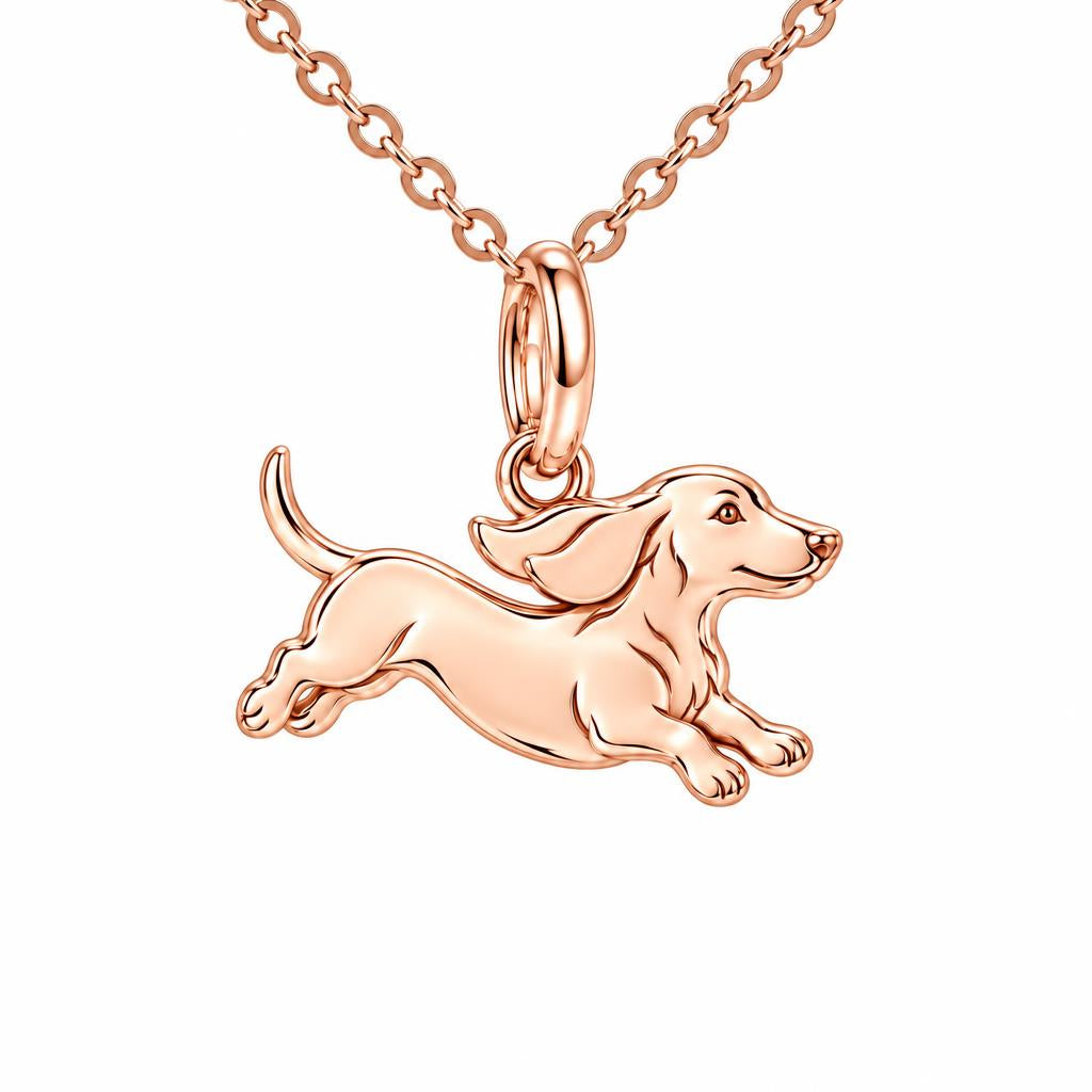 Little Joy Dachshund Charm Necklace Set – rose gold, front view