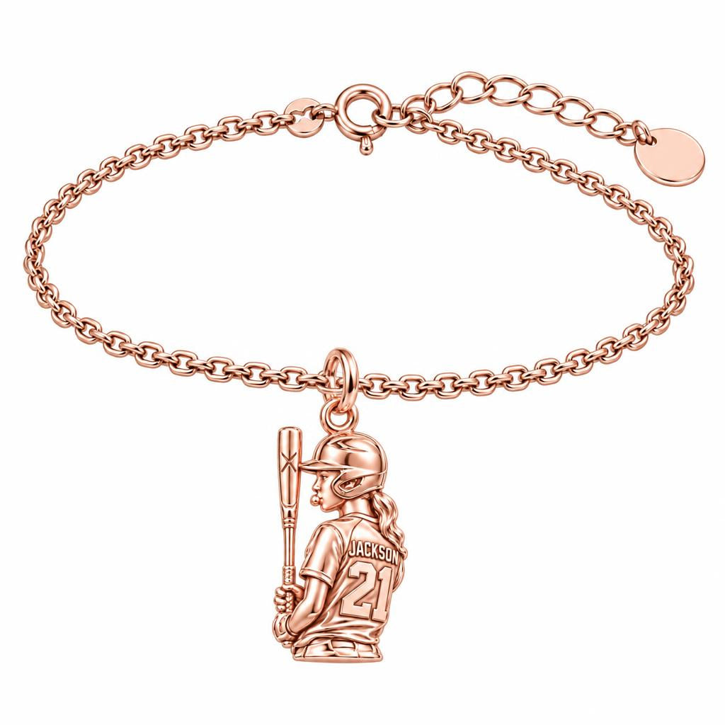 Little Leaguer At Bat Charm Bracelet Set – rose gold, front view