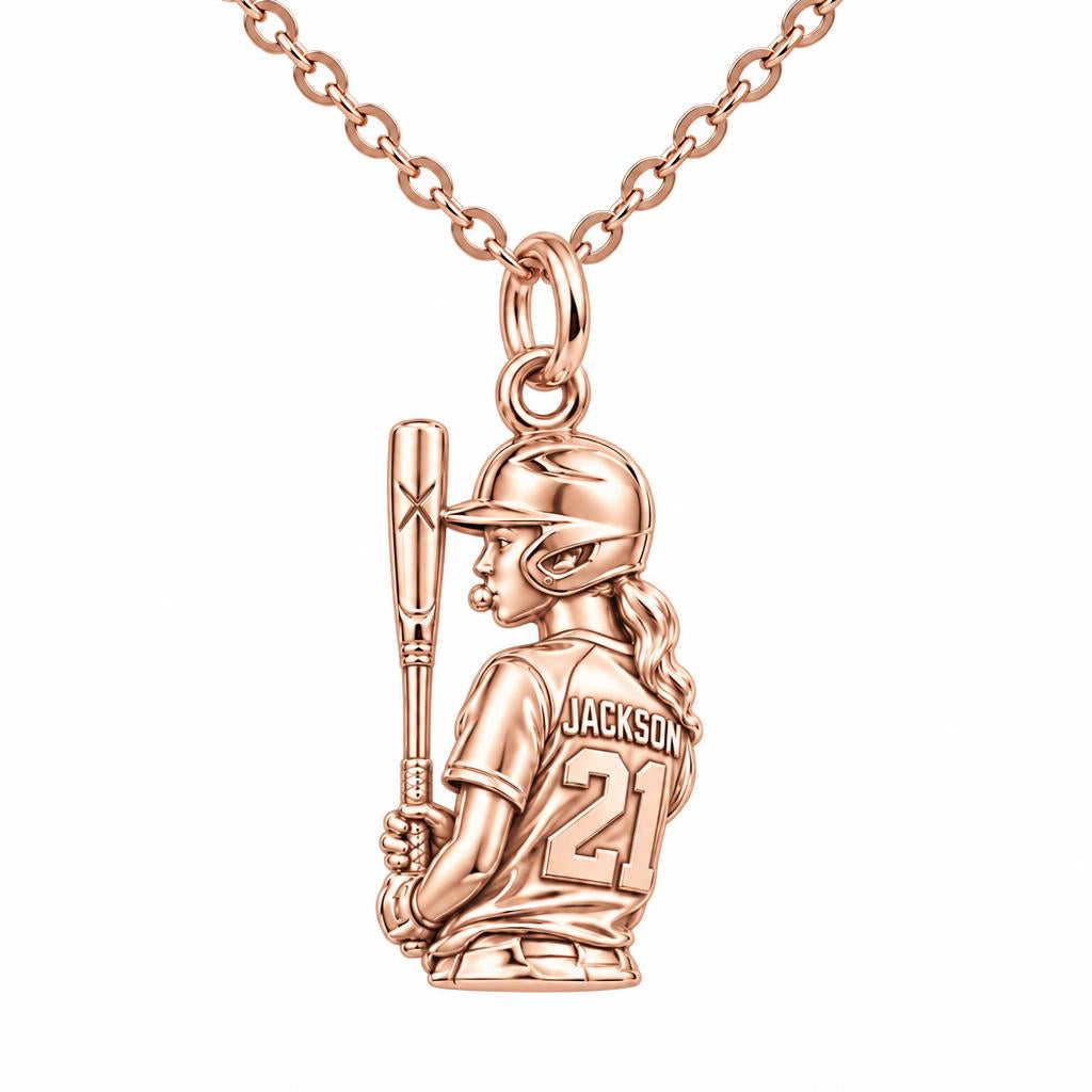Little Leaguer At Bat Charm Necklace Set – rose gold, front view