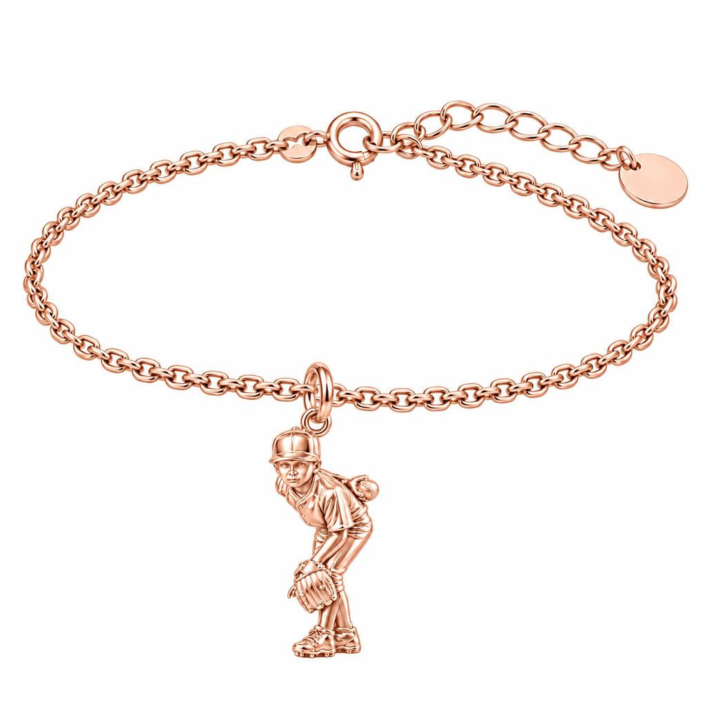 Little Leaguer at the Ready Charm Bracelet Set – rose gold, front view