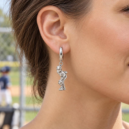 Little Leaguer at the Ready Huggie Charm Earrings – worn / in use
